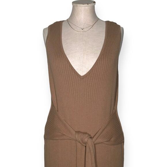 GOOD AMERICAN Rib Tie Waist Midi Dress Taupe Beige Maxi Sexy Cocktail Curvy 4X 7 - Picture 6 of 15